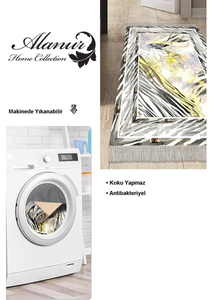 Dijital Mutfak Halısı Yıldız Deri Kaymaz Taban Saçaklı Modern Elliot Gri