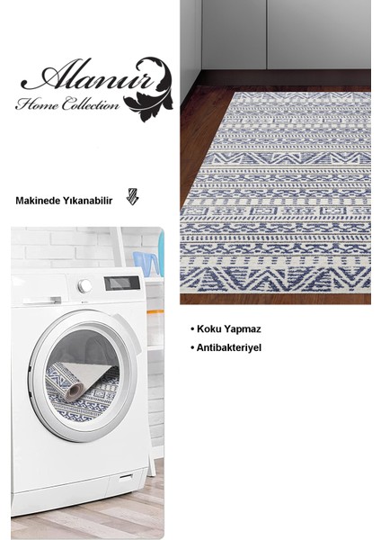 Dijital Mutfak Halısı Trend Keçe Kaymaz Taban Iskandinav Adelia Mavi