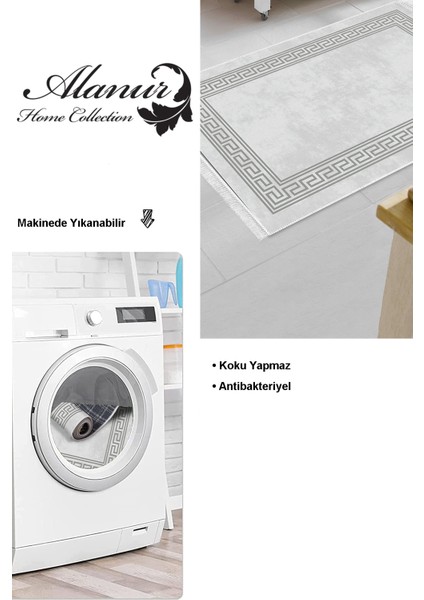 Dijital Mutfak Halısı Star Pamuk Kaymaz Taban Saçaklı Modern Cassietta Gri modelleri