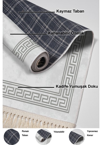 Dijital Mutfak Halısı Star Pamuk Kaymaz Taban Saçaklı Modern Cassietta Gri indirimleri
