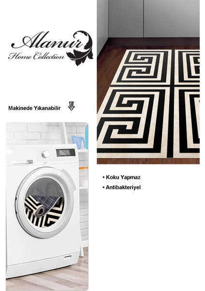 Dijital Mutfak Halısı Star Pamuk Kaymaz Taban Modern Jem Siyah modelleri