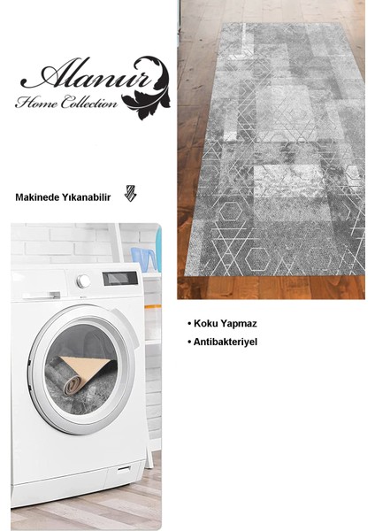 Dijital Mutfak Halısı Yıldız Deri Kaymaz Taban Iskandinav Page Gri