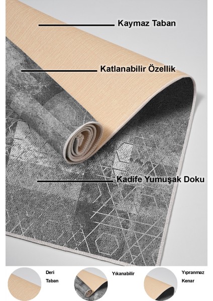 Dijital Mutfak Halısı Yıldız Deri Kaymaz Taban Iskandinav Page Gri