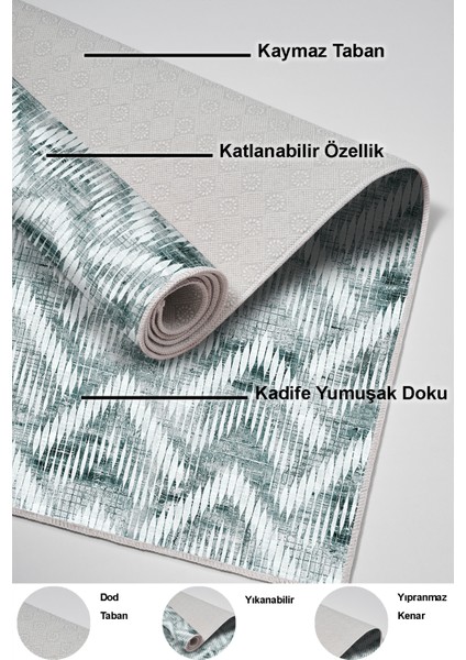 Dijital Mutfak Halısı Trend Keçe Kaymaz Taban Iskandinav Renata Yeşil
