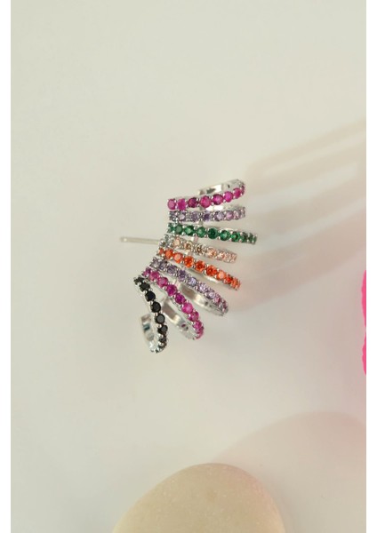 Sacce Scarves&Accessories Multicolor Çoklu Earcuff Çok Renkli Kıkırdak Küpesi Gümüş Rengi