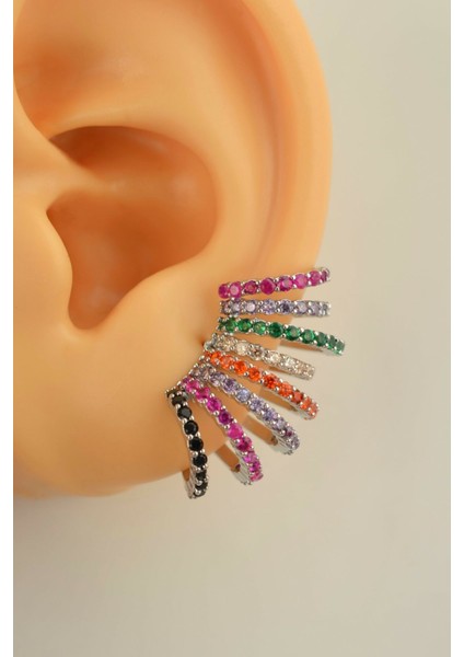 Sacce Scarves&Accessories Multicolor Çoklu Earcuff Çok Renkli Kıkırdak Küpesi Gümüş Rengi