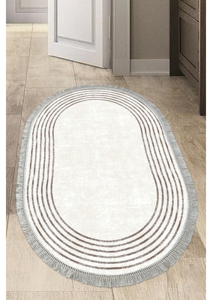 Dijital Mutfak Halısı Trend Keçe Kaymaz Taban Saçaklı Oval Modern Shelbi Bej fiyatları