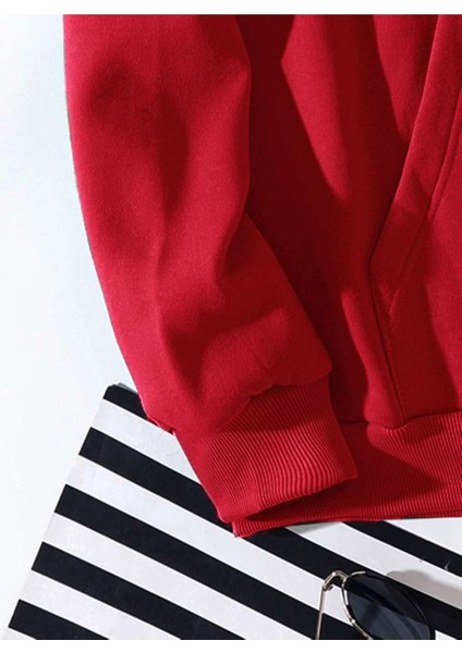Kırmızı La California Baskılı Oversize Kapüşonlu Erkek Sweatshirt modelleri
