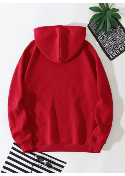 Kırmızı La California Baskılı Oversize Kapüşonlu Erkek Sweatshirt fırsatları