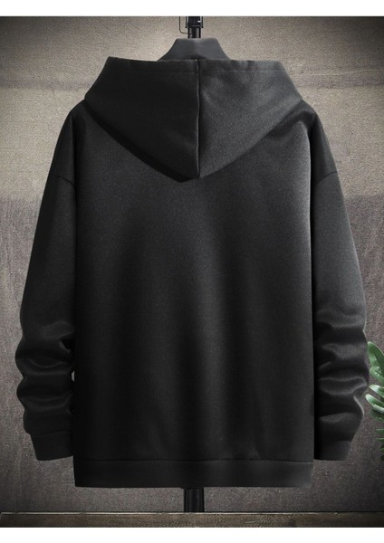 Unisex Antrasit New York Baskılı 3 Iplik Oversize Kapüşonlu Sweatshirt