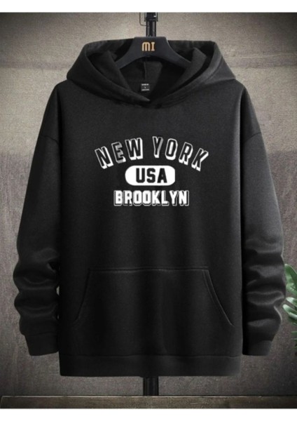 Unisex Antrasit New York Baskılı 3 Iplik Oversize Kapüşonlu Sweatshirt fiyatları