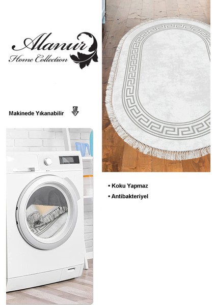 Dijital Mutfak Halısı Yıldız Deri Kaymaz Taban Saçaklı Oval Modern Cassietta Gri modelleri
