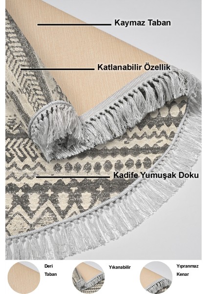 Dijital Mutfak Halısı Yıldız Deri Kaymaz Taban Saçaklı Yuvarlak Iskandinav Ysabel Gri