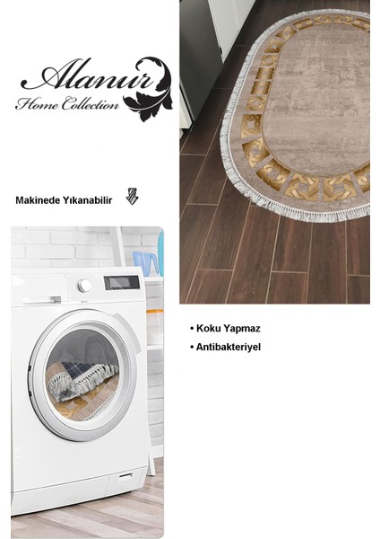 Dijital Mutfak Halısı Star Pamuk Kaymaz Taban Saçaklı Oval Modern Twyla Camel modelleri