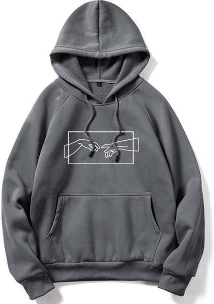 Erkek Koyu Gri El Baskılı Oversize Kapüşonlu Sweatshirt fiyatları
