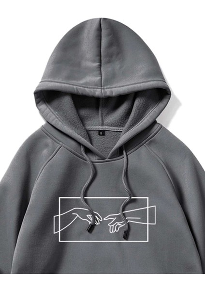 Erkek Koyu Gri El Baskılı Oversize Kapüşonlu Sweatshirt modelleri