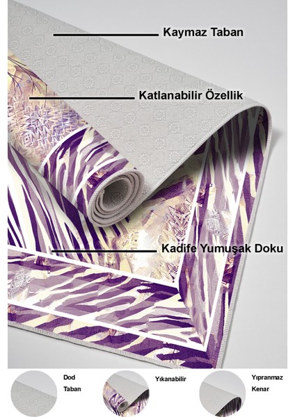 Dijital Mutfak Halısı Trend Keçe Kaymaz Taban Modern Elliot Mürdüm