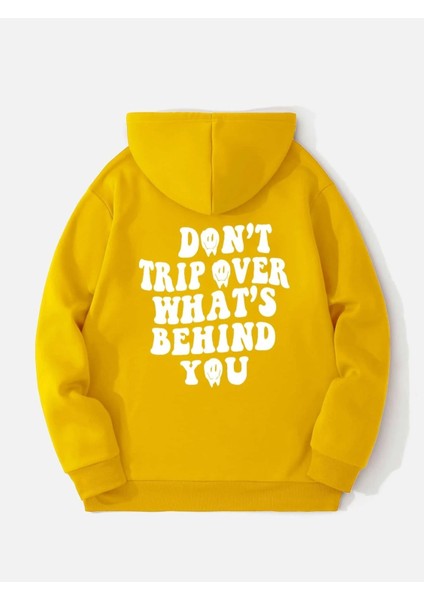 Sarı Dont Trip Baskılı Oversize Kapüşonlu Erkek Sweatshirt