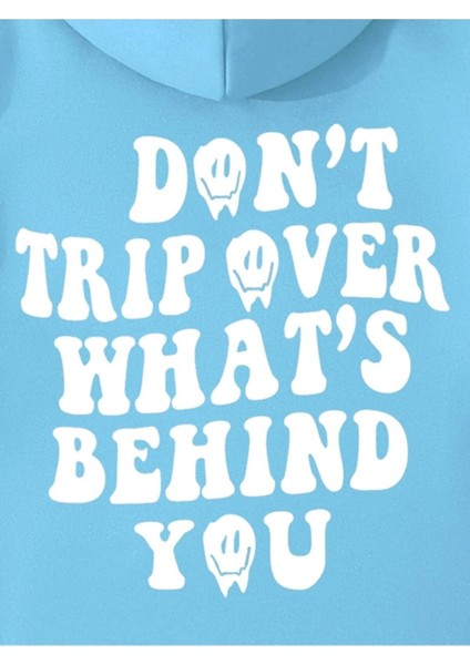 Bebe Mavi Don'T Trip Over Baskılı Oversize Erkek Sweatshirt