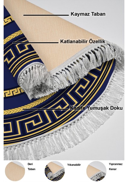 Dijital Mutfak Halısı Yıldız Deri Kaymaz Taban Saçaklı Yuvarlak Modern Carmel Gold indirimleri
