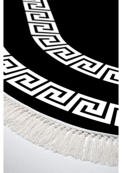 Dijital Mutfak Halısı Yıldız Deri Kaymaz Taban Saçaklı Oval Modern Starr Siyah fırsatları