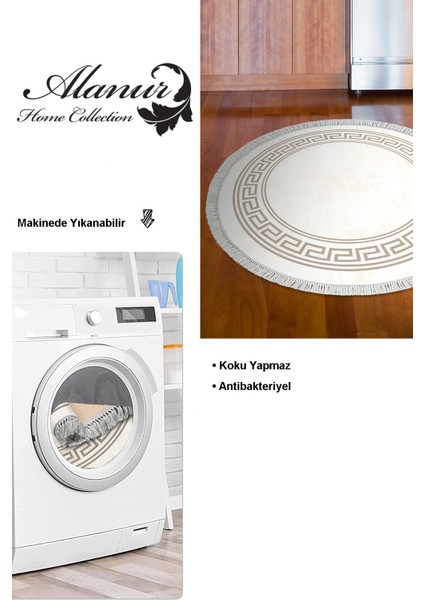 Dijital Mutfak Halısı Yıldız Deri Kaymaz Taban Saçaklı Yuvarlak Modern Cassietta Krem