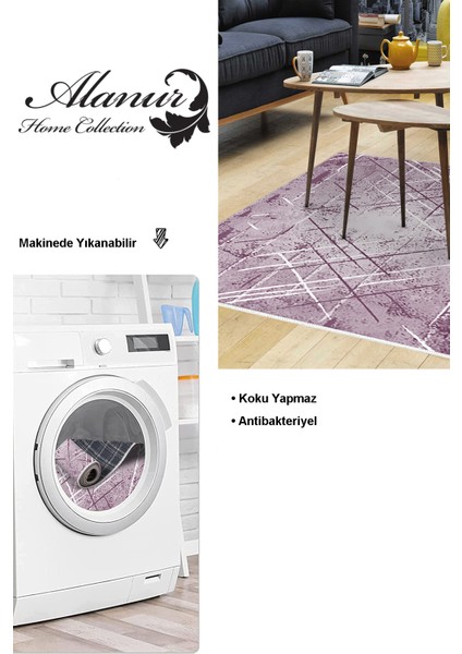 Dijital Salon Halısı Star Pamuk Kaymaz Taban Modern Allissa Mor