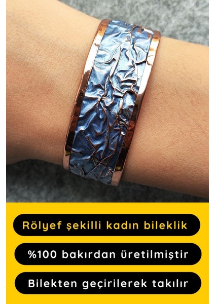 Mavi Renk Rölyef Desen Şekilli Kadın Bileklik El Yapımı Ayarlanabilir Bakır Bileklik fiyatları