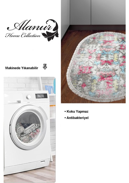 Dijital Mutfak Halısı Star Pamuk Kaymaz Taban Saçaklı Oval Modern Gertie Renkli modelleri