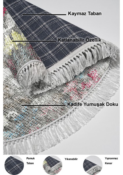 Dijital Mutfak Halısı Star Pamuk Kaymaz Taban Saçaklı Oval Modern Gertie Renkli indirimleri