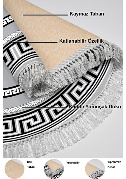 Dijital Mutfak Halısı Yıldız Deri Kaymaz Taban Saçaklı Yuvarlak Modern Carmel Gri indirimleri