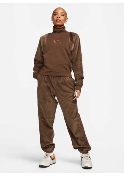 Dik Yaka Kahve Kadın Sweatshırt DQ6924-259 W Nsw Aır Cord Flc Top