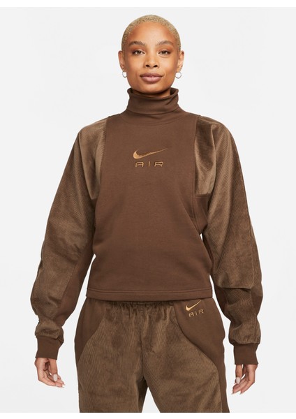 Dik Yaka Kahve Kadın Sweatshırt DQ6924-259 W Nsw Aır Cord Flc Top fiyatları