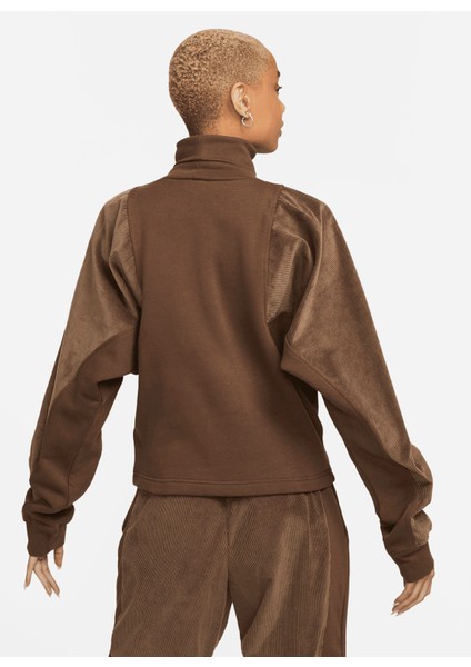 Dik Yaka Kahve Kadın Sweatshırt DQ6924-259 W Nsw Aır Cord Flc Top modelleri