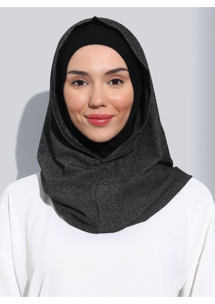 ST300-SİMLİ Abiye Hijab 01 Siyah - Siyah -