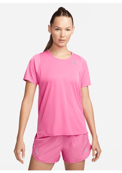 Bisiklet Yaka Düz Kırmızı - Pembe Kadın T-Shirt DD5927-684 W Nk Df Race Top Ss