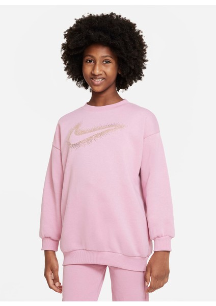 Çocuk Kırmızı - Pembe T-Shirt DV9374-698 G Nsw Icn Flc Bf Crew Wc