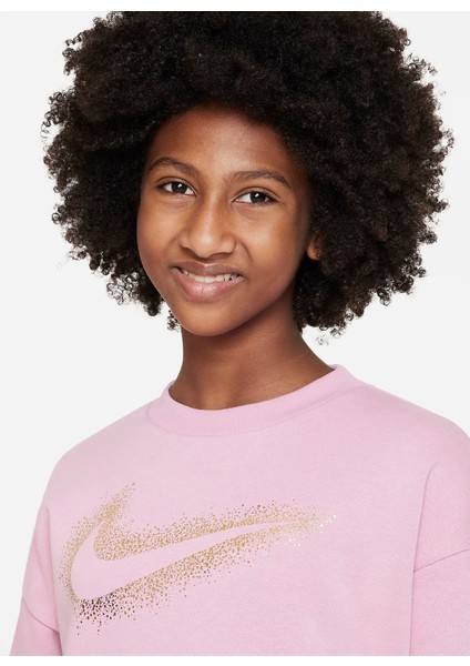 Çocuk Kırmızı - Pembe T-Shirt DV9374-698 G Nsw Icn Flc Bf Crew Wc modelleri