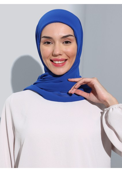 ST111-HİJABLI Şifon Oval Eşarp 14 Saks - Saks Mavisi -