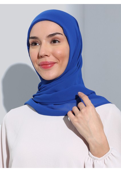 ST111-HİJABLI Şifon Oval Eşarp 14 Saks - Saks Mavisi - fiyatları