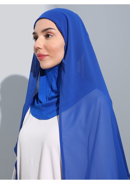 ST111-HİJABLI Şifon Oval Eşarp 14 Saks - Saks Mavisi - fırsatları