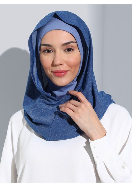 ST300-SİMLİ Abiye Hijab 14 Saks - Saks -