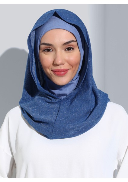 ST300-SİMLİ Abiye Hijab 14 Saks - Saks -