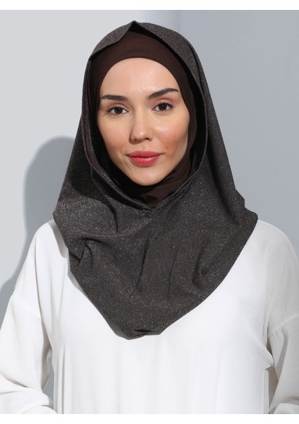 ST300-SİMLİ Abiye Hijab 07 Kahverengi - Kahverengi -