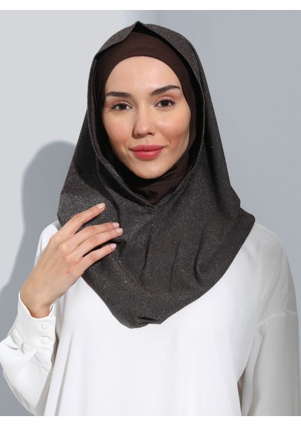 ST300-SİMLİ Abiye Hijab 07 Kahverengi - Kahverengi -