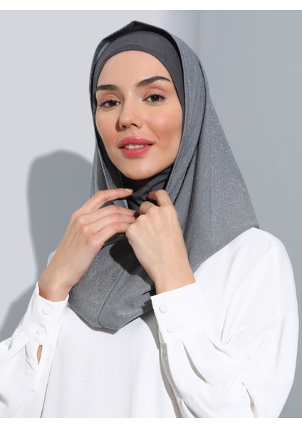 ST300-SİMLİ Abiye Hijab 28 Açık Gri - Açık Gri -