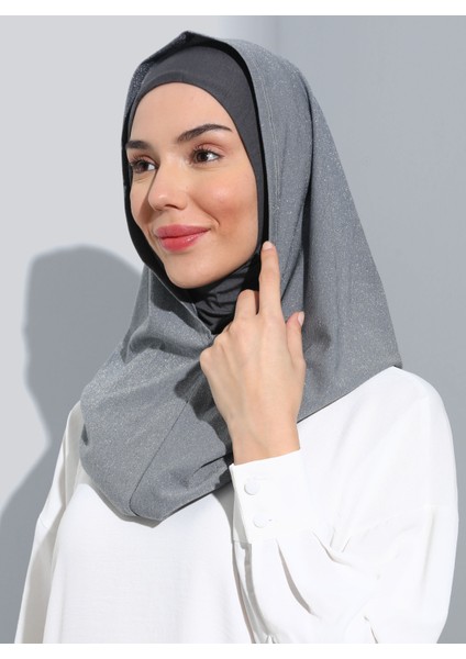 ST300-SİMLİ Abiye Hijab 28 Açık Gri - Açık Gri -