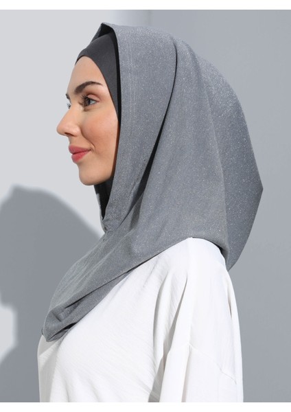 ST300-SİMLİ Abiye Hijab 28 Açık Gri - Açık Gri -