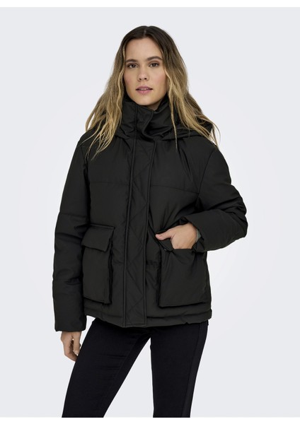Siyah Kadın Mont Onlsally Raın Short Puffer Otw