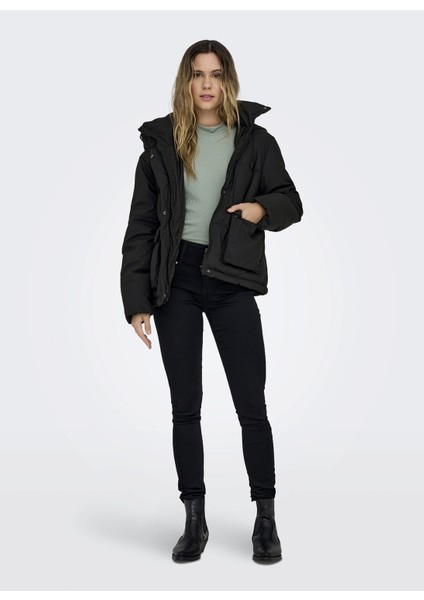 Siyah Kadın Mont Onlsally Raın Short Puffer Otw